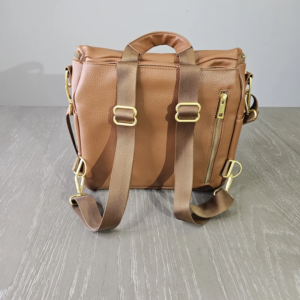 Fawn Design Mini Diaper Bag Backpack Brown Vegan Leather Gold Hardware